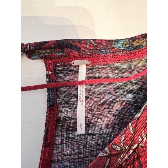 Free People Dock Street Red Ruffle Top Floral Shirt Women's Size Small Stretch - Picture 3 of 5